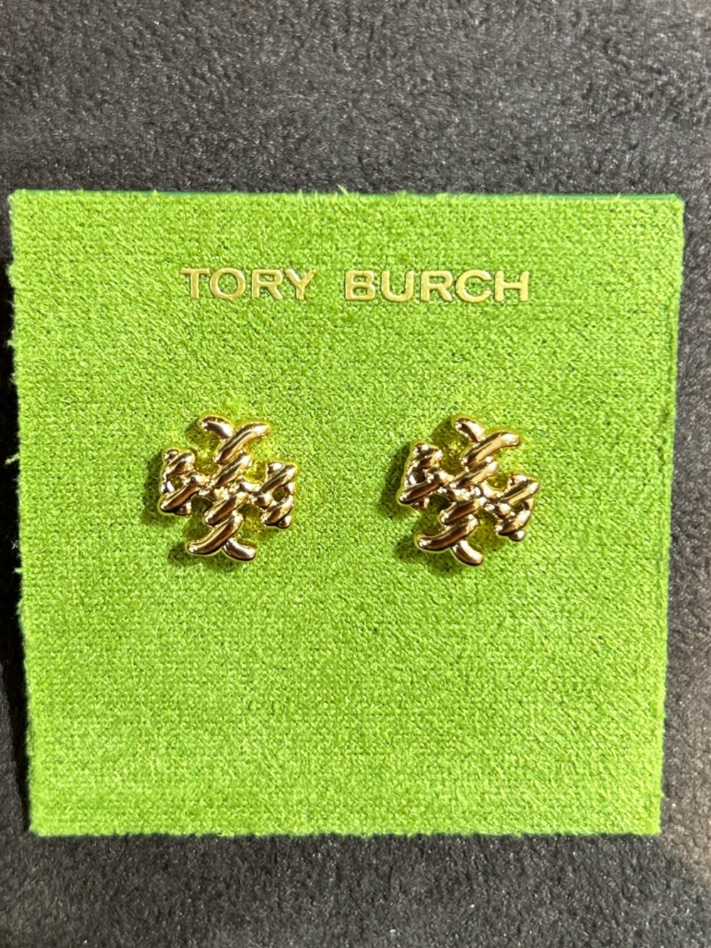 Tory Burch Gold-Tone small Logo Stud Earrings textured rope new double T logo
